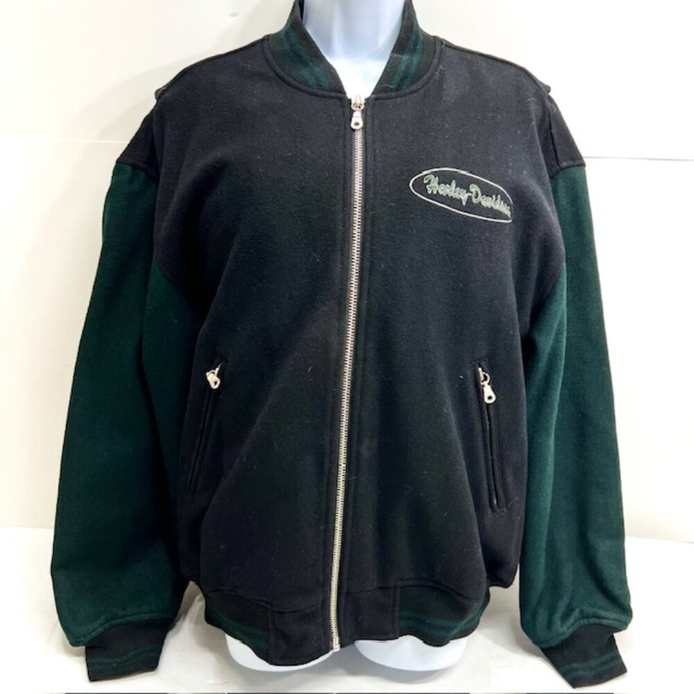 USA Harley Davidson Wool Quilt Bomber Jacket Mens M green Balck Full Zip (J94) - Picture 4 of 10